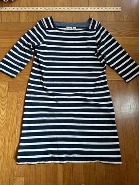 L.L. Bean Navy and White Striped Boatneck Cotton Dress